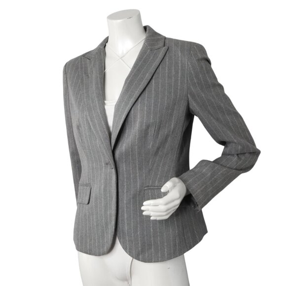New York & Co Pinstripe Blazer Jacket Grey Silver Single Breasted Peak Lapel - Picture 3 of 14
